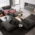 Modern Luxury Living Room Interior With Gray Sectional Sofa Artistic Chandelier And Fireplace Decor