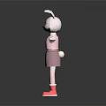 Pink Rabbit Game Film Character With Bunny Ears Pink Dress Red Shoes And Smiling Face