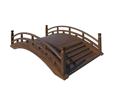 Traditional Wooden Landscape Bridge With Railing And Wooden Planks Structure 3d model