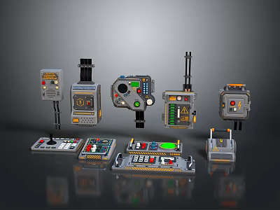Other Various Electronic Control Consoles With Different Designs Buttons And Screens 3d model