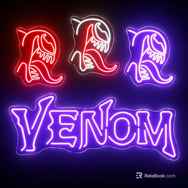 Neon Alien Shaped Wall Lamps In Red Purple Hues With Venom 3d model 