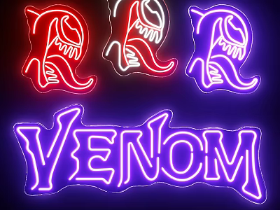 Neon Alien Shaped Wall Lamps In Red Purple Hues With Venom 3d model