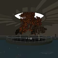 Trees with Orange Dark Leaves on Central Circular Platform Under Skylight with Railing 3d model