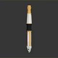 Futuristic Sci Fi Weapon With Gold White Black Cylindrical Design Green Glowing Tip Metallic Finish