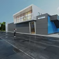 Modern Minimalist Commercial Building Exterior Facade With Sleek Gray And Striking Blue Wall Decoration