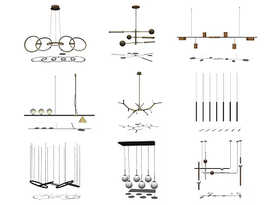 Modern Pendant Lights Featuring Various Geometric Shapes and Hanging Designs 3d model