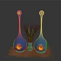 Modern Blue Vase Shaped Speakers With Green Plant And Brown Mat