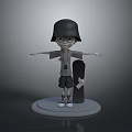 3D Cartoon Woman Wearing Black Helmet Glasses Gray Top Shorts With Skateboard On Round Base