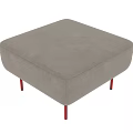 Light Gray Upholstered Ottoman with Red Metal Legs and Modern Design