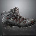 Gray Mid Top Hiking Boots With Red Stripes And Non Slip Sole For Outdoor Trekking