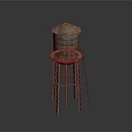 Decorative Household Water Tower Model With Rusty Metal Stand And Conical Top