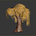Yellow Leaf Decorative Tree with Brown Textured Trunk and Drooping Foliage 3d model