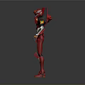 Futuristic Red Mechanical Character With Yellow Accents White Details And Standing Pose