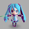 Anime Fantasy Character With Blue Purple Twin Tails Big Eyes Green Wand And Cute Outfit