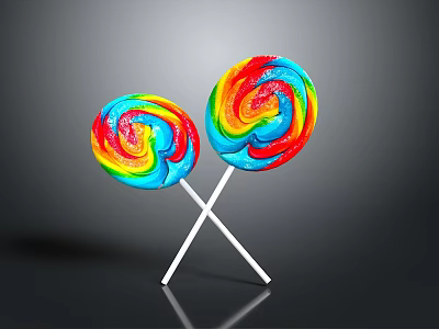 Delightful Colorful Swirled Lollipops With Vibrant Hues Crossed On Dark Background 3d model