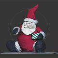 Santa Claus in Red Outfit with White Beard Holding Gift Box Sitting on White Base