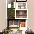 Modern Detached Villa Exterior With Greenery Large Windows Wooden Door And Balconies