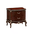 Classic Dark Wood Bedside Table With Two Drawers And Gold Carved Accents