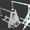 Ancient Wooden Mechanical Weapons With Siege Frame And Projectile Hanging Baskets