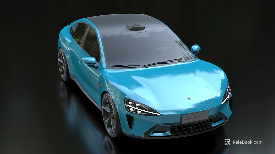 Blue Modern Sedan Car With Sleek Body Black Roof Unique Headlights And Sporty Wheels 3d model 