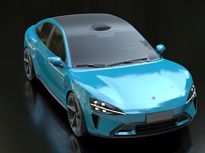Blue Modern Sedan Car With Sleek Body Black Roof Unique Headlights And Sporty Wheels 3d model