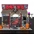 Spooky Horror Barber Shop Photo Spot With Barber Chair Spider Web And Pumpkins