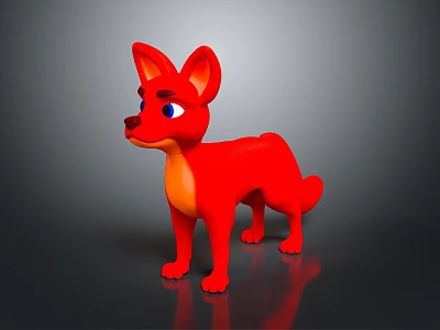 Cartoon Red Fox Character with Blue Eyes and Orange Belly Standing in Gray Background 3d model
