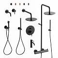 Black Modern Shower Faucet With Rain Showerhead Handheld Sprayer Control Knobs and Hoses 3d model