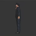 Five Police Officer Figurines Standing In A Row On Black Reflective Surface