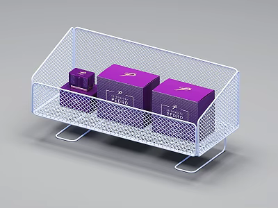 White Metal Wire Storage Basket with Stand Holding Purple Boxes for Organizing 3d model