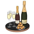 Moët Chandon Champagne Bottles and Flute Glasses on a Tray with Chocolates and Bubbly Drinks