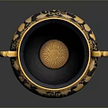 Intricately Sculpted Black Urn With Yellow Leaf Carvings And Decorative Handles