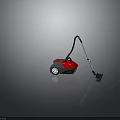 Red And Black Modern Vacuum Cleaner With Long Handle And Cleaning Head
