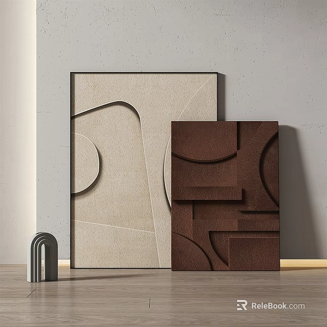 Modern Textured Abstract Wall Art With Beige Brown Geometric Patterns 3d model