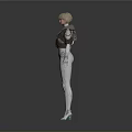 3D Rendered Game Movie Character With Short Hair White Bodysuit And Brown Jacket