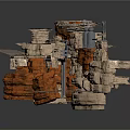 Layered Rock Formation Scene With Orange Beige Textures And Metal Components