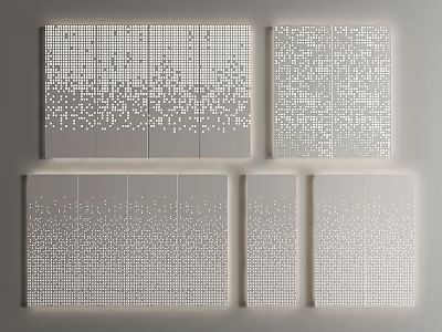 Gray Decorative Background Wall Panels With White Dot Patterns And Various Designs 3d model