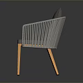 Modern Woven Armrest Chair With Gray Cushion And Light Wooden Legs Design