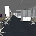 Bright Modern Public Office Space With Long Desks Computers Office Chairs And Carpet