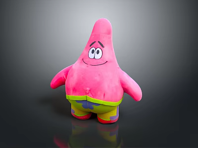 Patrick Star Plush Toy With Pink Color Big Eyes And Green Yellow Shorts 3d model