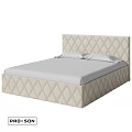 Beige Diamond Tufted Double Bed with Headboard Frame Gray Mattress and White Pillows