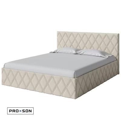 Beige Diamond Tufted Double Bed with Headboard Frame Gray Mattress and White Pillows 3d model