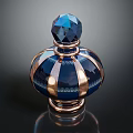 Decorative Blue Perfume Bottle With Gemstone Top And Gold Stripes Design