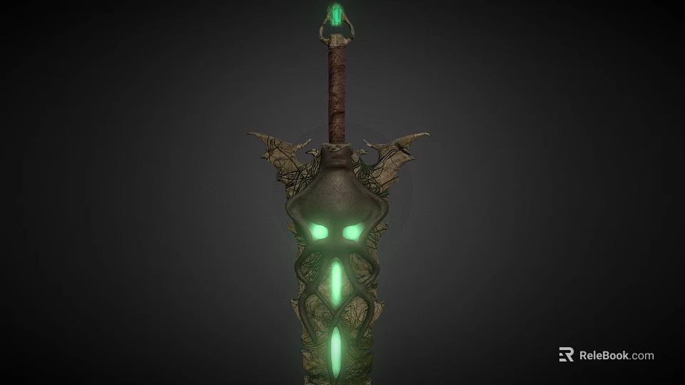 Game Movie Character Wielding Glowing Green Magic Sword With Intricate Hilt And Luminous Accents 3d model 