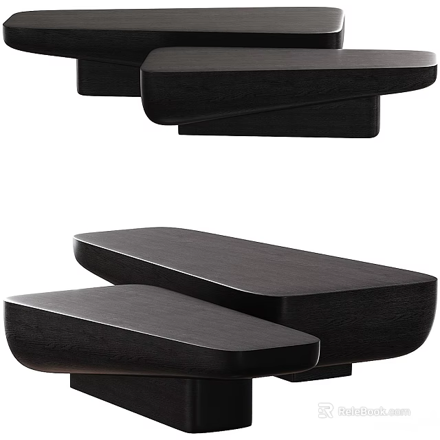 Modern Black Layered Solid Wood Coffee Tables For Contemporary Minimalist Home Living Room Decor 3d model 