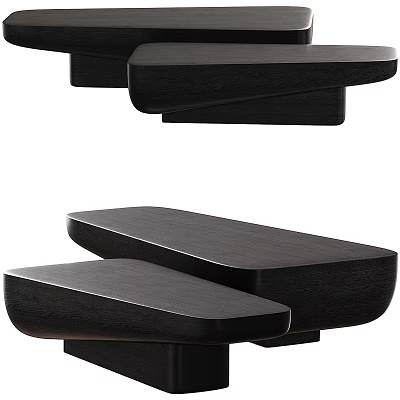 Modern Black Layered Solid Wood Coffee Tables For Contemporary Minimalist Home Living Room Decor 3d model