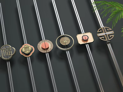Elegant Traditional Chinese Metal Cabinet Handles With Various Decorative Shapes And Patterns 3d model