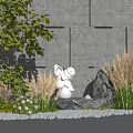 Garden Stone Feature Wall With Angel Statue Fountain Reeds And Pebbles