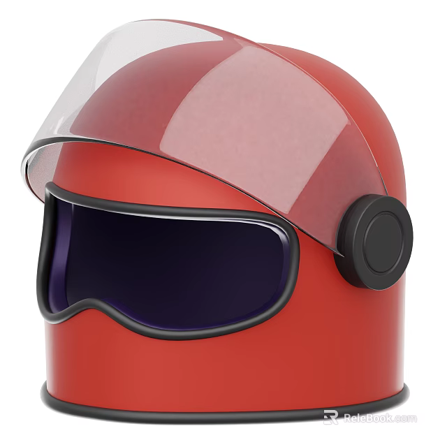 Red Protective Helmet With Transparent Visor Black Goggles And Black Adjustment Knob 3d model