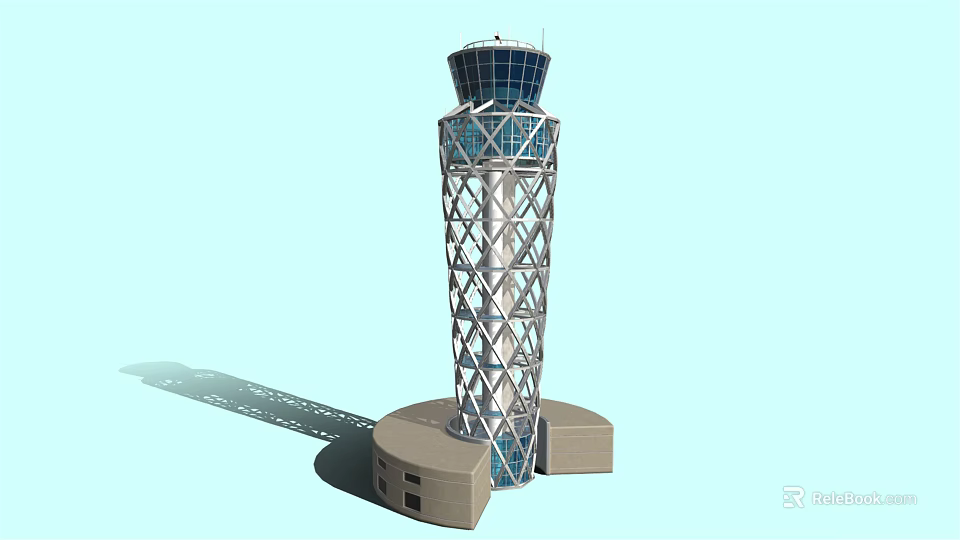 Modern Architectural Tower With Metal Lattice Framework And Glass Enclosed Top 3d model 
